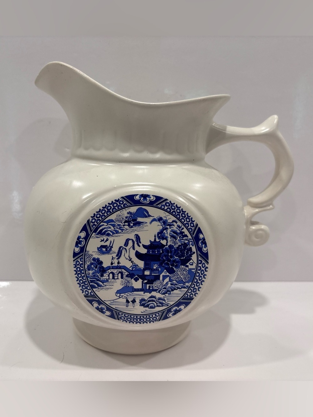 Antique W.G. & Co. Blue Willow Transferware Ceramic Wash Pitcher Jug No. 382